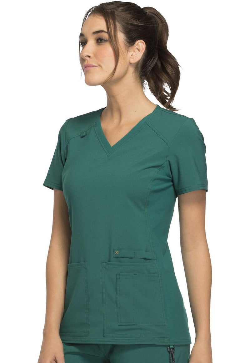 Cherokee Women's Medical Scrub Top Iflex V-Neck Knit Panel Top CK605, M, Hunter Green - Image 3